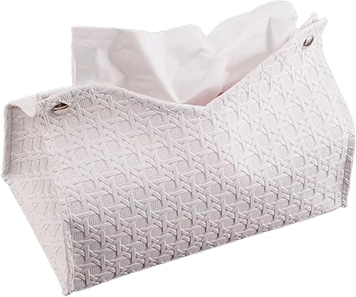Funda rectangular para caja de pañuelos de piel sintética, organizador decorativo plegable para el hogar, mesa, baño, automóvil, oficina (blanco)