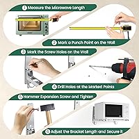 Vista 6 de EsLuker.ly Soporte universal de acero inoxidable para horno microondas de montaje en pared con ganchos extraíbles, brazo ajustable plegable