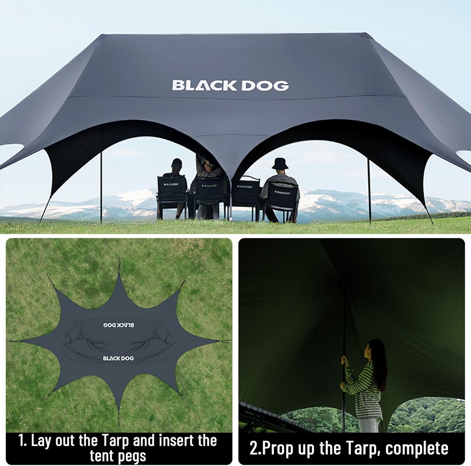 Blackdog Large Camping Tarp, 16-20+ Person UPF21000+ Waterproof Camp Traveling Awning, UV Protection Rain Tarp, Lightweight Hammock Shelter for Car Camp, Picnic, Beach, Party, Festival