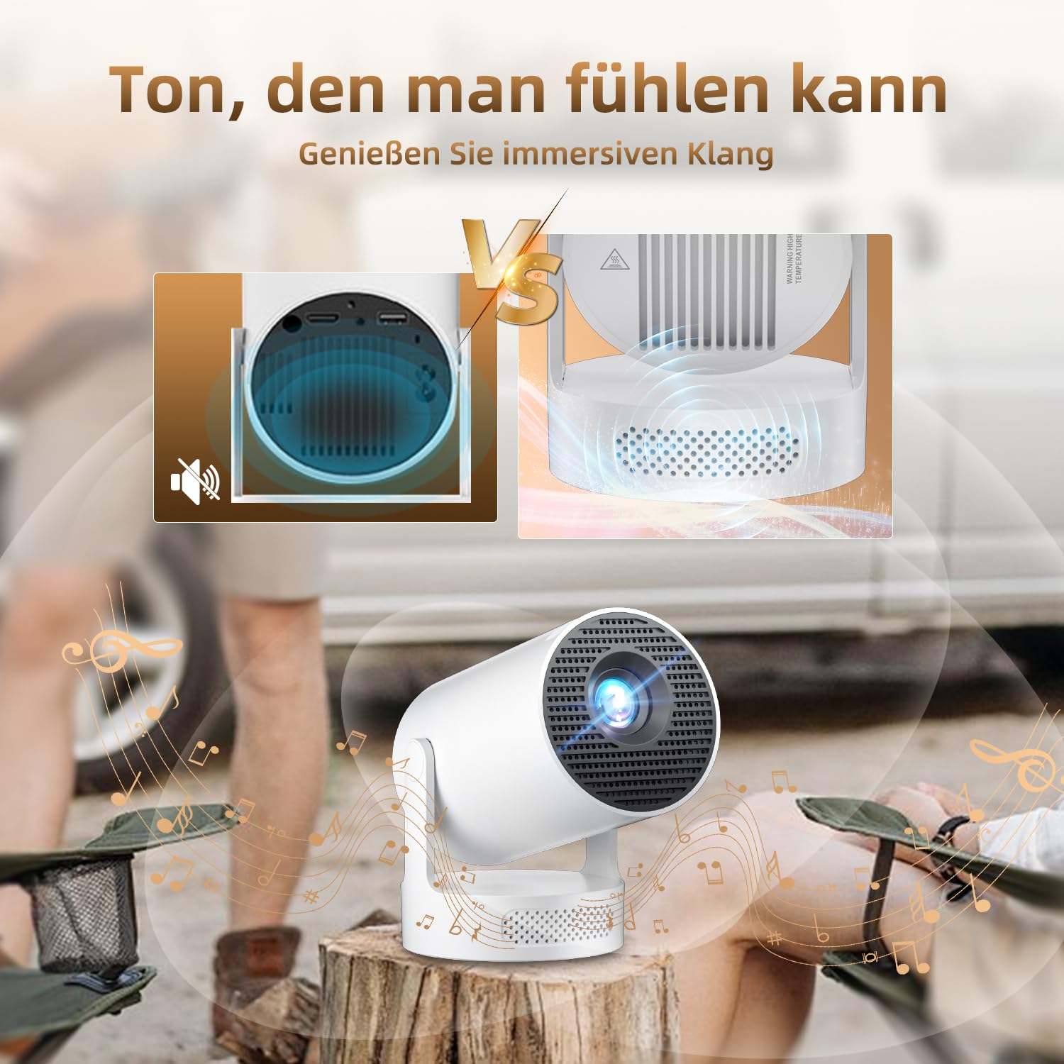 Mini proiettore 4K supportato, correzione trapezoidale auto con WiFi 6 BT, proiettore intelligente 4K FHD 1080P supporta Android 11.0, proiettore cellulare piccolo per esterni, girevole a 180°