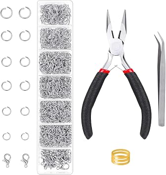 Open Jump Rings, 1500 pcs Jump Rings and Lobster Clasps Jewelry Finding Kit Jewelry Making Tools with Pliers Tweezers for Jewelry Making Necklace Repair