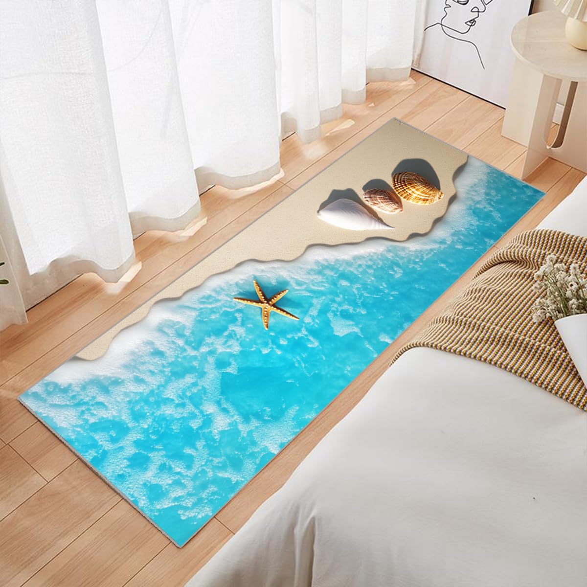 Tapis de Cuisine Antidérapant et Absorbant, Motif Océan Bleu 3D, 60 x 180 cm, Lavable en Machine - Idéal pour Devant l'Évier, Couloir, Salon, Chambre