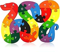 Lovestown Double-Sided Wooden Snake Puzzle for Toddlers - Alphabet A-Z & Numbers 1-26 Montessori Educational Toy