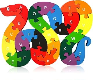 Lovestown Double-Sided Wooden Snake Puzzle for Toddlers - Alphabet A-Z & Numbers 1-26 Montessori Educational Toy