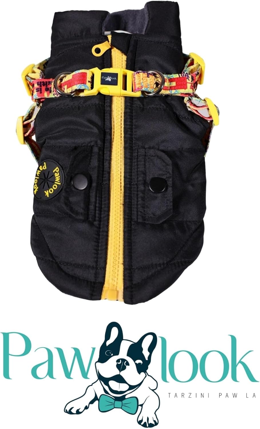 Pawlook Waterproof Dog Raincoat with Built-in Recycled Harness & Fleece Lining – Full Chest Coverage, Back Zipper – Poop Bag Pocket – Eco-Friendly – XS to XXL – Coordinates with Pawlook Gear B*M