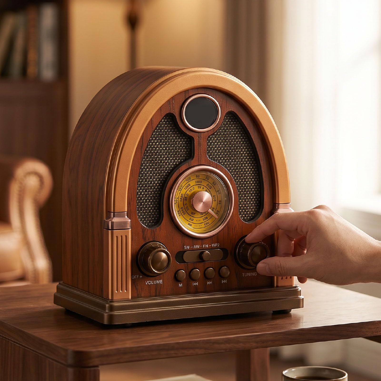 Luocute Radio Portátil Vintage, Receptor Am FM SW con Bluetooth y Estéreo, para Hogar y Viajes (Oscuro)
