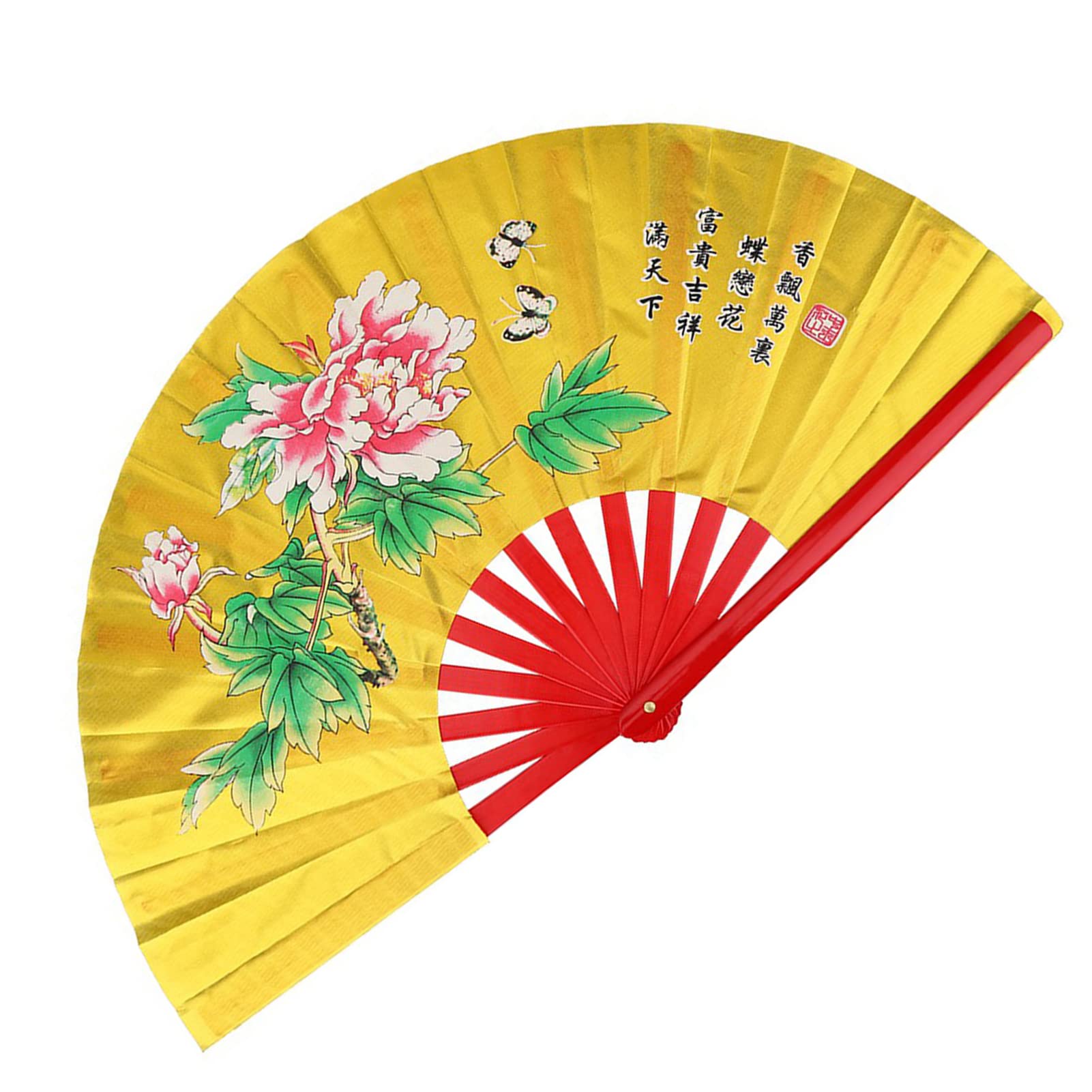 Tai Chi Arti Marziali Kung Fu Ventaglio di Seta di bambù Leggero Apertura e Chiusura Liscia Rosso Oro Nero 12,99 Pollici 127g Allenamento di Danza (Oro)