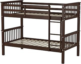 Walker Edison Resende Mission Style Solid Wood Twin over Twin Bunk Bed, Twin over Twin, Walnut