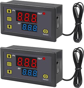 2Pcs W3230 Digital Temperature Controller DC 12V 20A LED Digital Thermostat Switch with Waterproof Probe Programmable Heating Cooling Electronic Thermostat Range from -50C to 120C