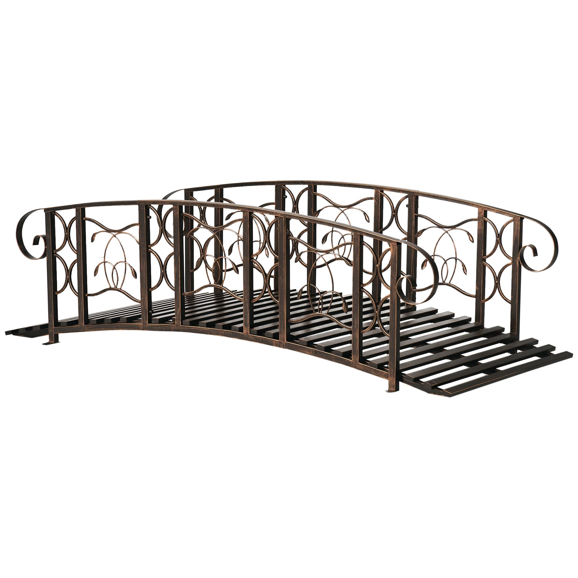 Outsunny 6' Metal Arch Backyard Garden Bridge, Safety Siderails, Brown