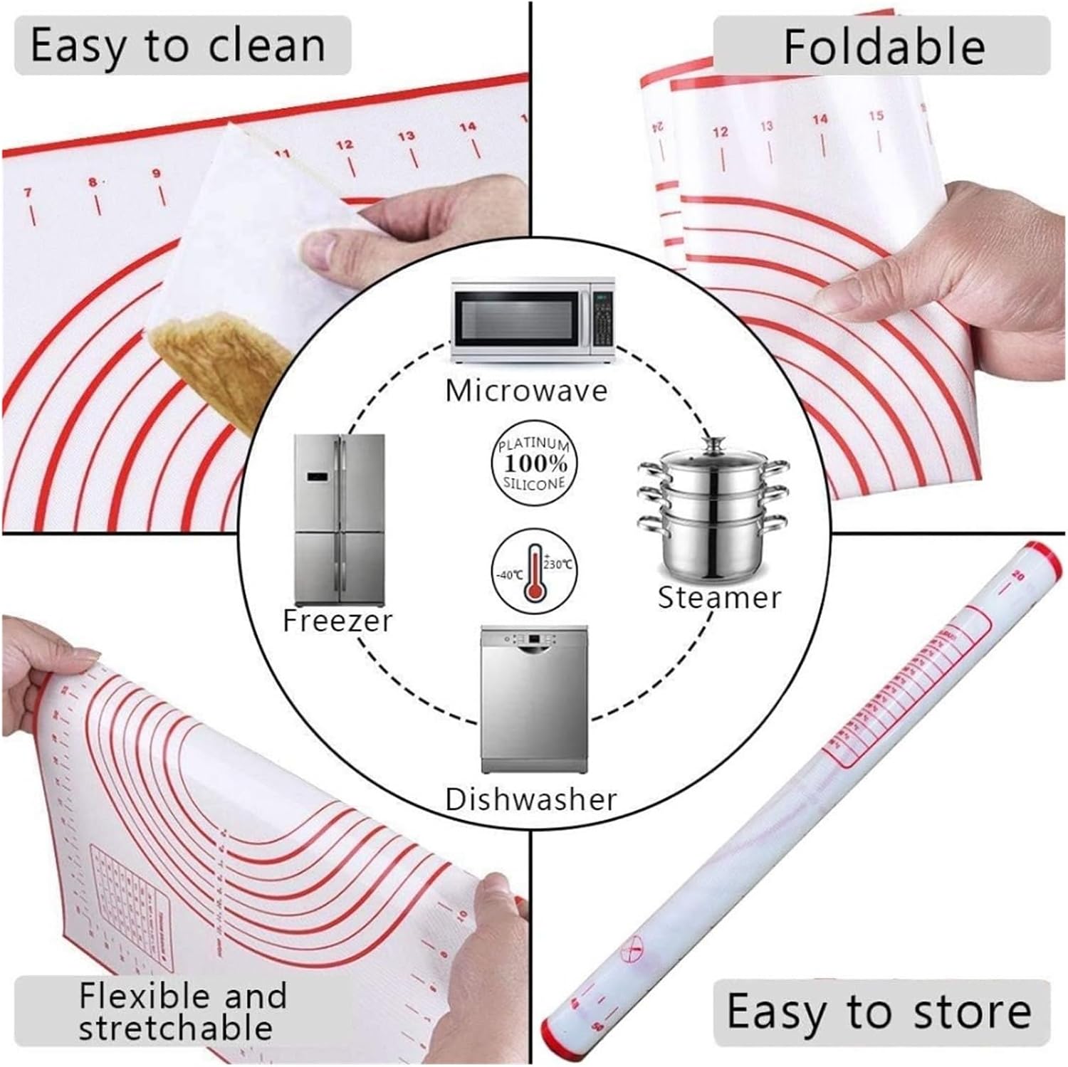 Fit for Rolling Pin and Silicone Baking Pastry Mat Set - Stainless Steel Dough Roller with Adjustable Thickness Rings for Baking Results(Rolling Pins)