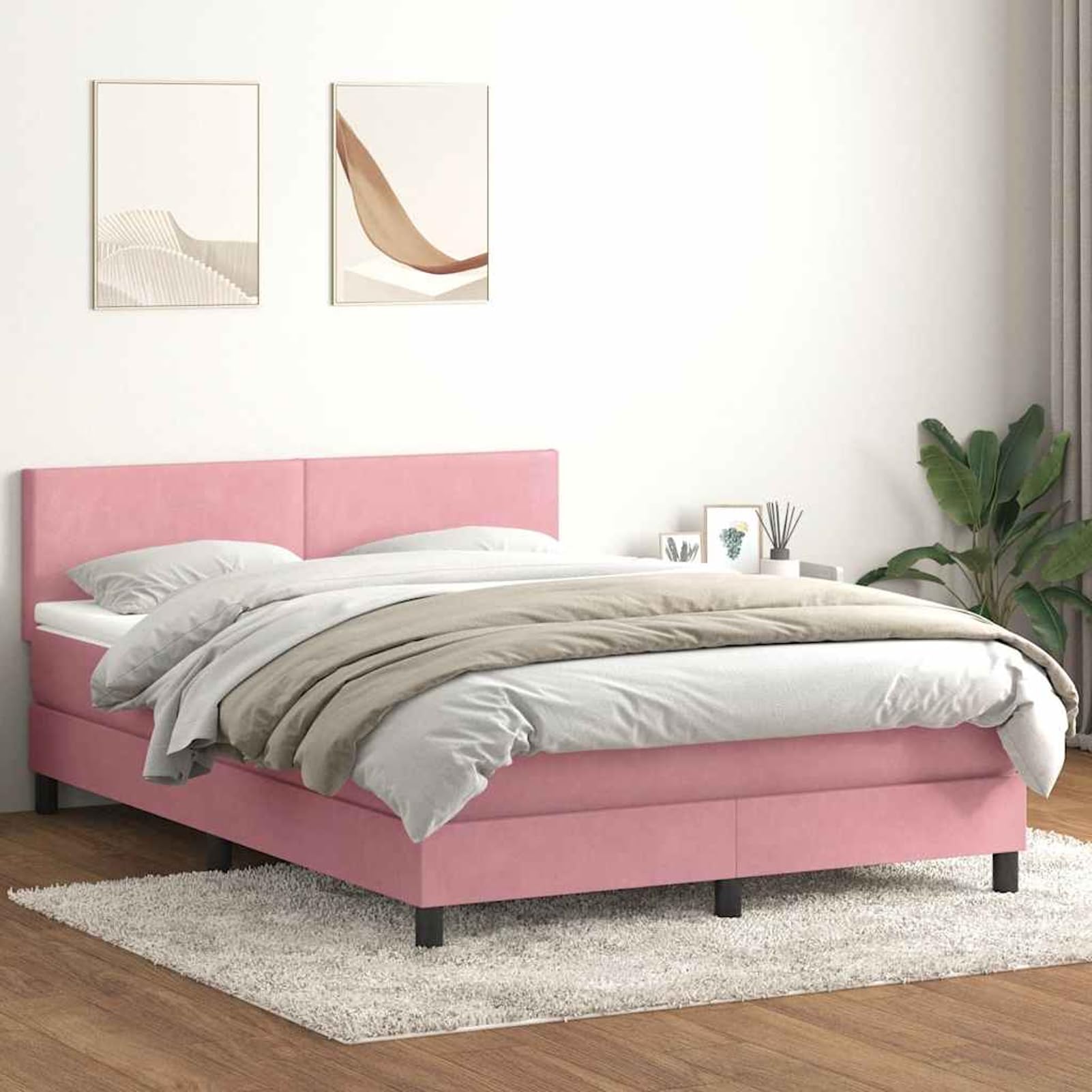 ATOMSTACK MAKER Letto a molle, rosa, 140 x 210 cm, con materasso a molle insacchettate, testiera regolabile in altezza e topper rimovibile, tessuto in velluto, per camera da letto/camera degli ospiti