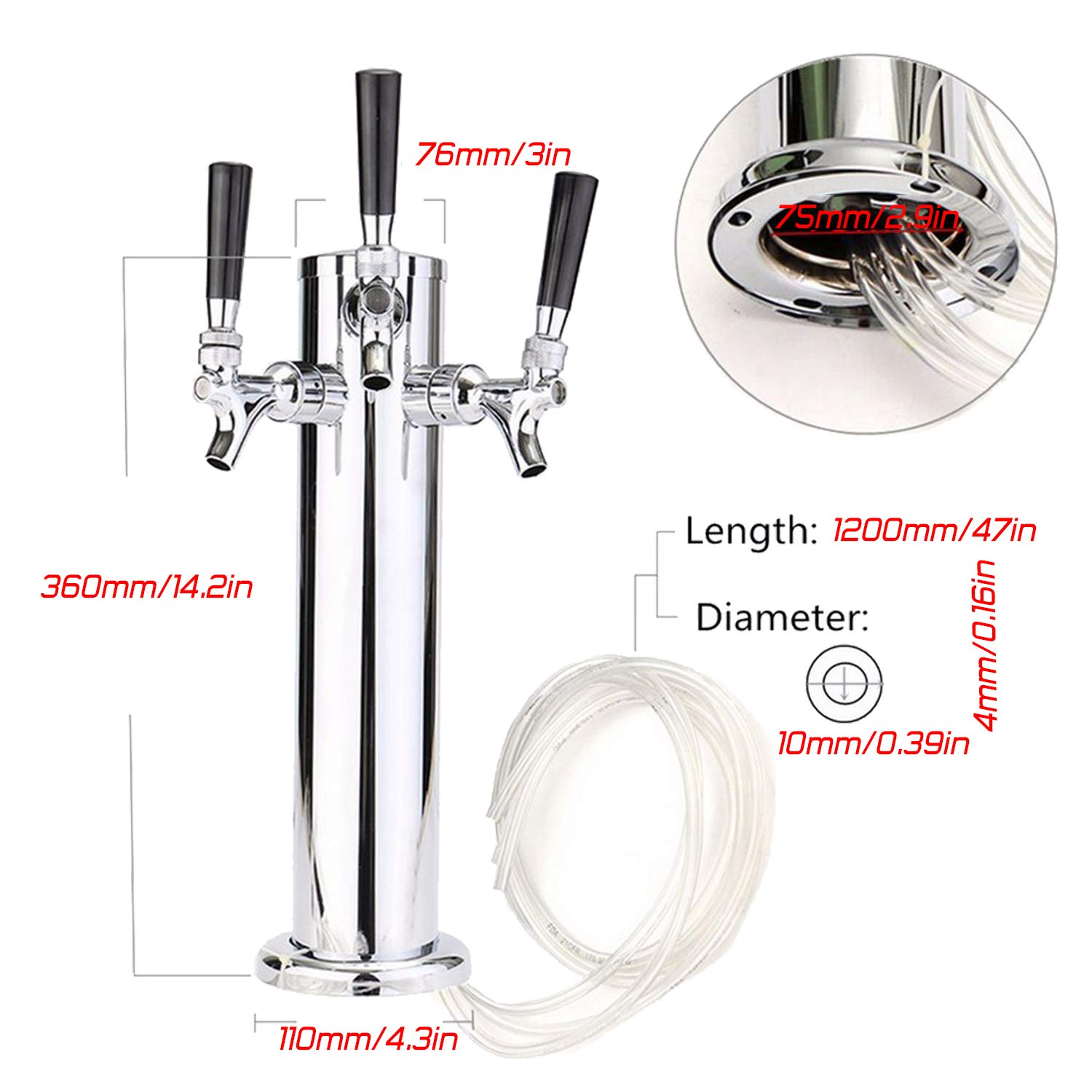 MGGi Draft Kegerator Tower Beer Dispenser Kit, Stainless Steel 3 Tap