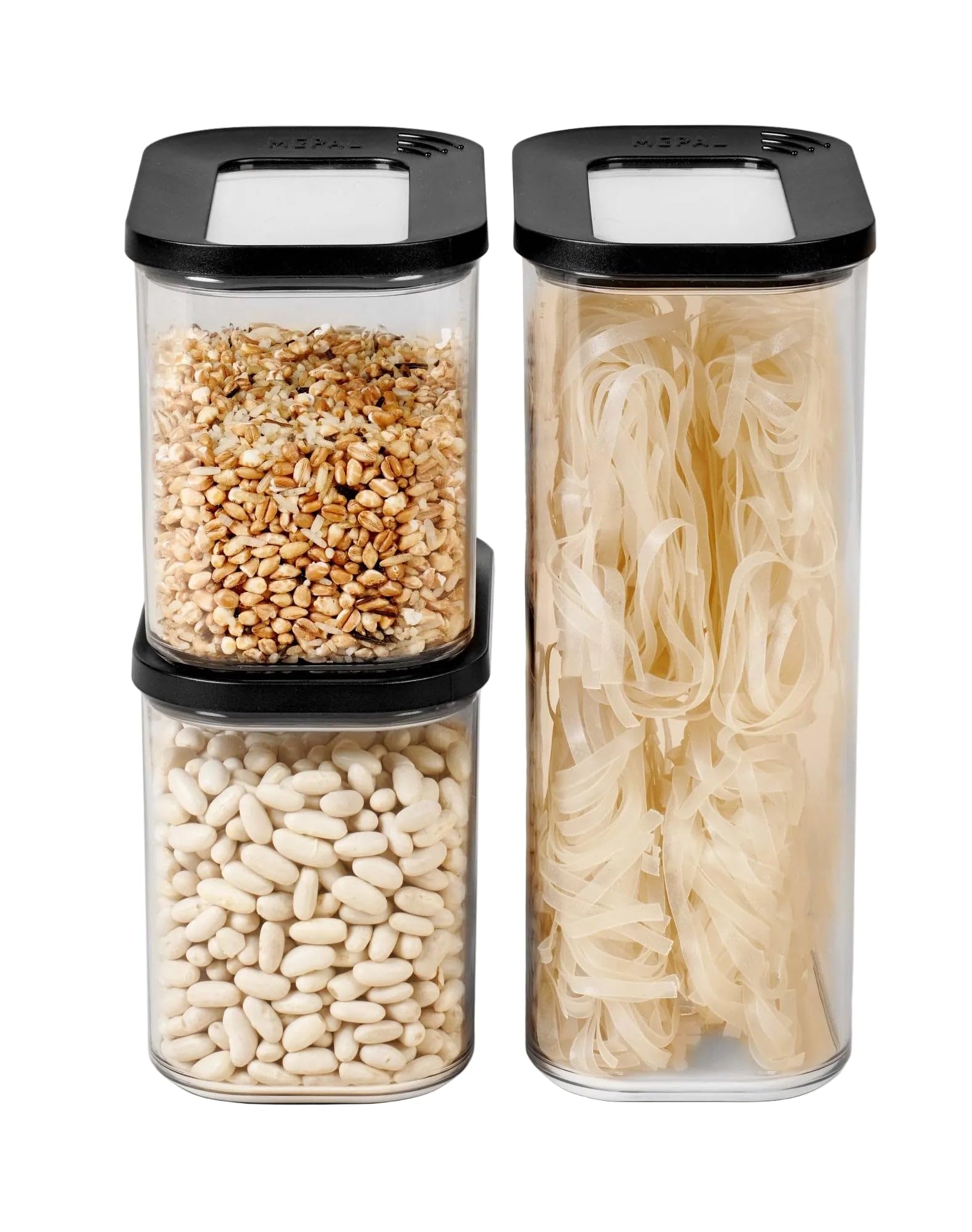 Mepal Schwarz - Vorratsbehälter 3-Teiliges Set Modula - 4 L - Black | 1X 2000 Ml & 2X 1000 Ml - Aufbewahrungsboxen Mit Deckel - Küchenorganizer & Vorratsboxen - Stapelbar & Luftdicht