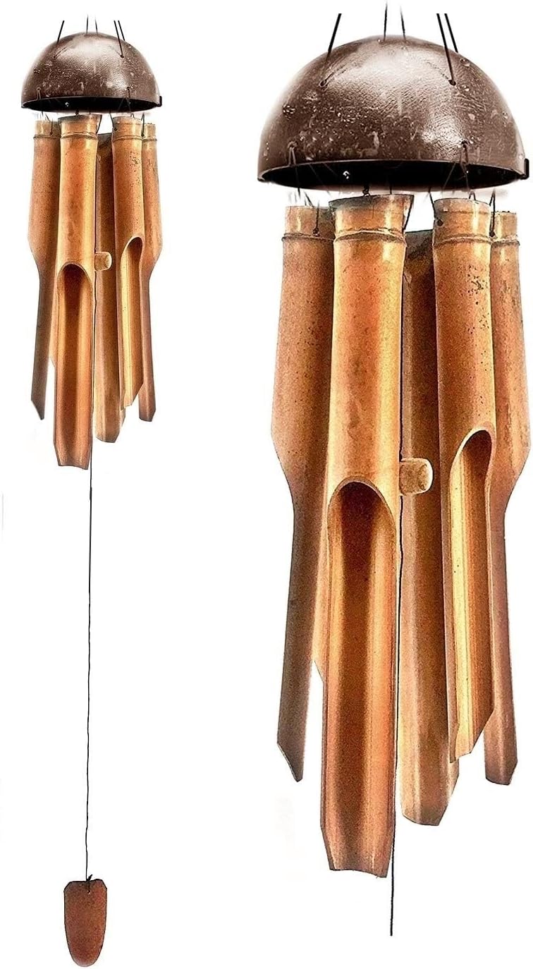 Bellaa 23349 Handcrafted Bamboo Wind Chimes with Coconut Shell - Handmade Windchime 38 Inch Natural Sound Outdoor Garden Decor for Porch Patio Yard