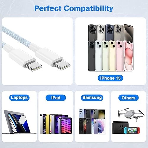 Vista 97 de Carplay - Cable de carga USB C para iPhone 16 15 Pro Max, paquete de 4 [3/3/6/6 pies] 60 W USB C a USB C cable y USB A a USBC cable de carga rápida