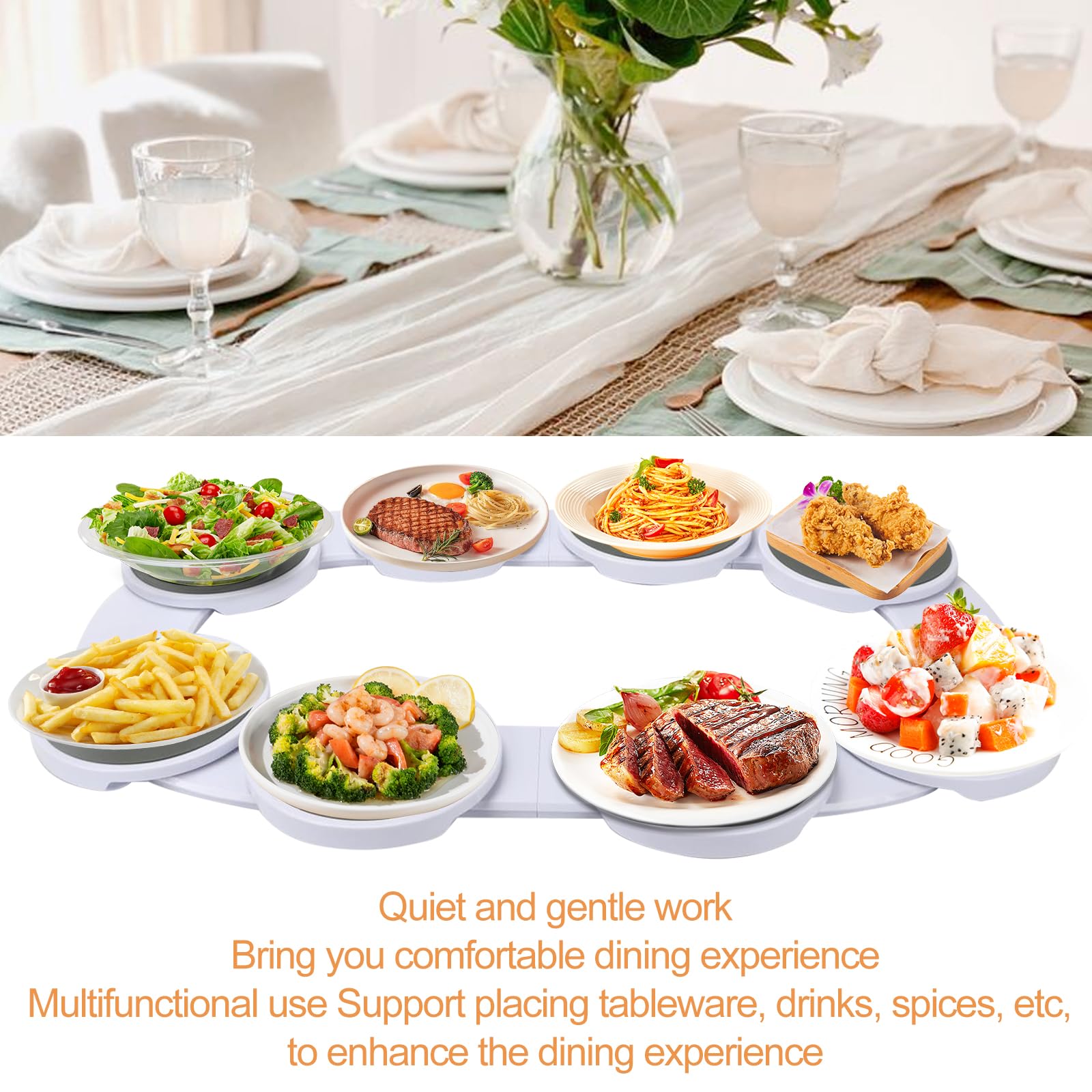 Bandeja giratoria para mesa de comedor, bandeja giratoria de 360° para 8 bandejas, plato giratorio Lazy Susan para mesas largas, mesa de buffet giratoria, multifuncional para comidas familiares y