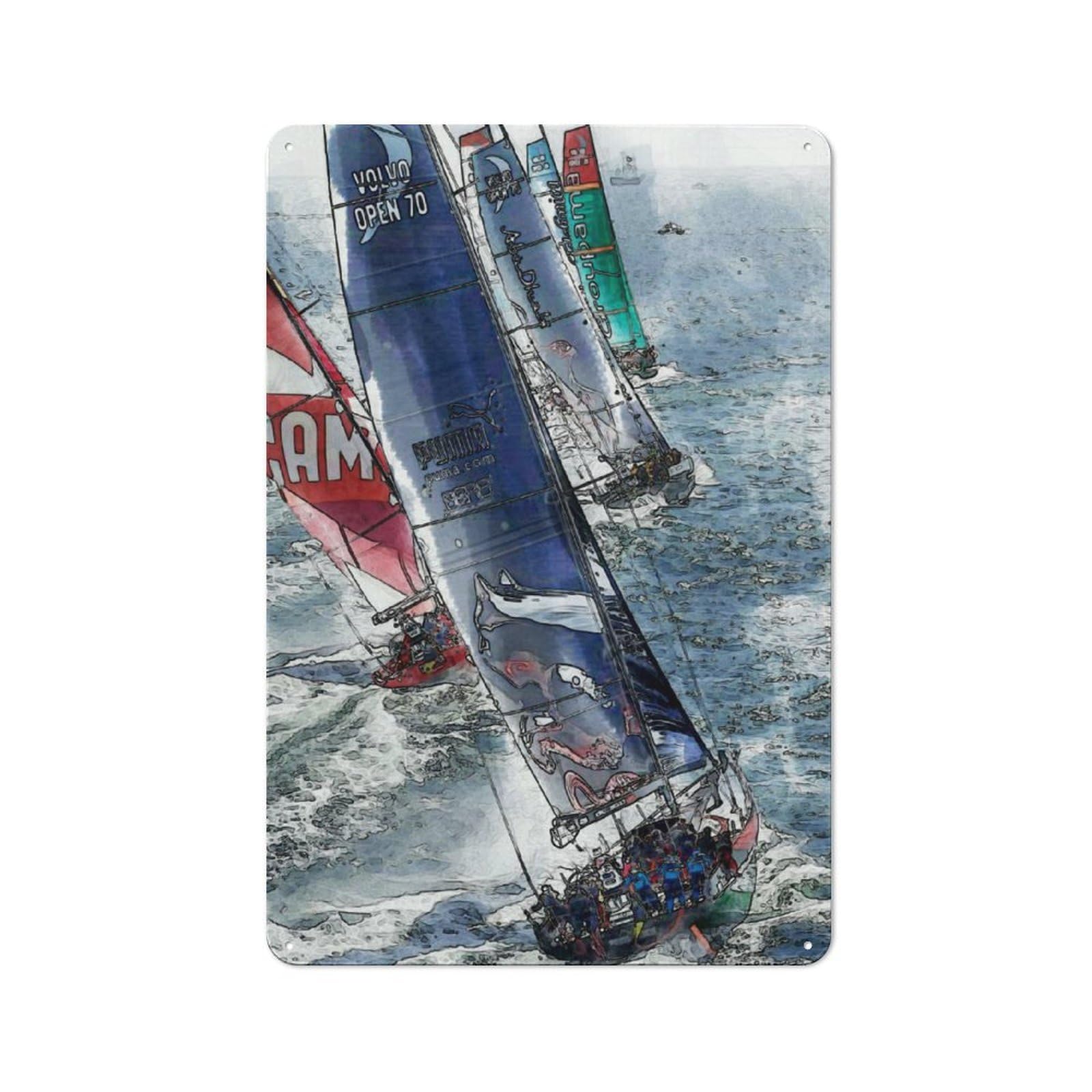 Junmoney Sails Of The Pacific Metal Plaque 30X20cm With For Garage Wall, Retro Decor, For Themed Interiors In Garages And Workshops