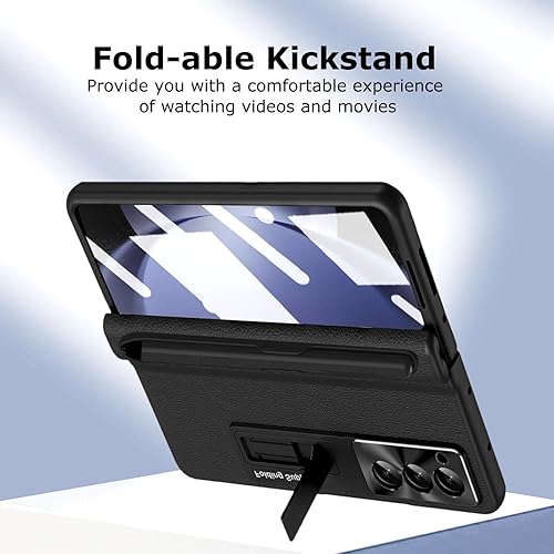 Miniatura 5 de Funda para Samsung Galaxy Z Fold 5 con soporte para bolígrafo S y bolígrafo, protección de bisagra, protector de pantalla integrado, función atril,