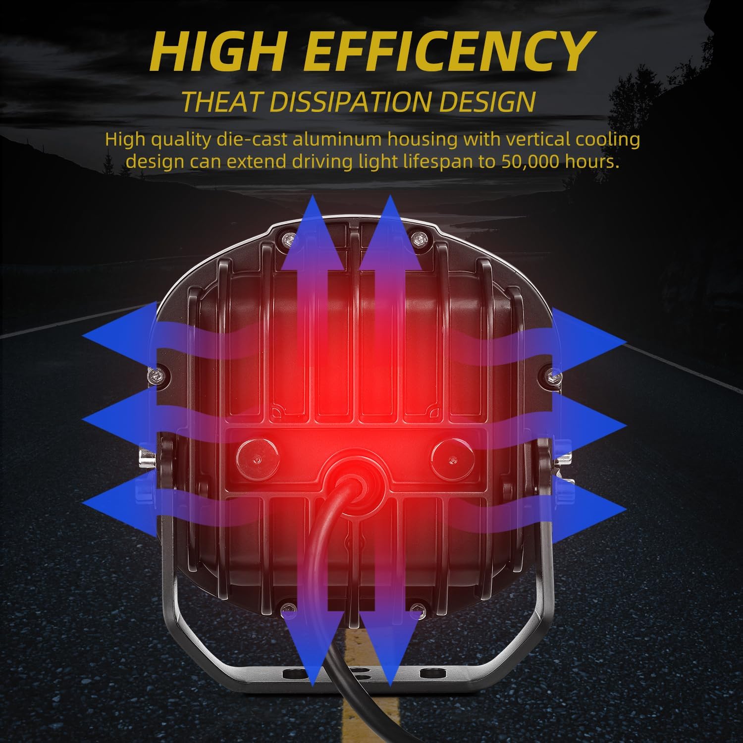 6 Inch Amber LED Offroad Light 1PC Spot Flood Combo LED Driving Light for Wrangler Truck ATV SUV, 80W High Brightness Pods Light with Strobe Side Shooter Light
