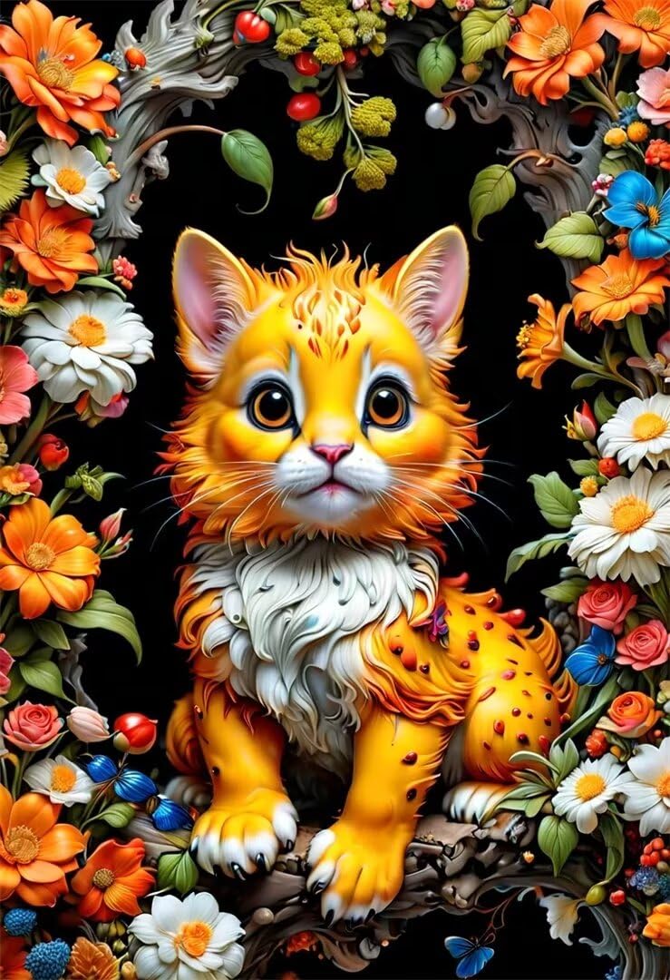 5D DIY Diamante Art Pintura kit Completo, Diamond Painting Adultos Niños Rhinestone Bordado de Punto de Cruz Artes Pintura Painting,Cuadros Decor para Cuarto, Sala de Estar - (Flores de tigre) 60x90cm