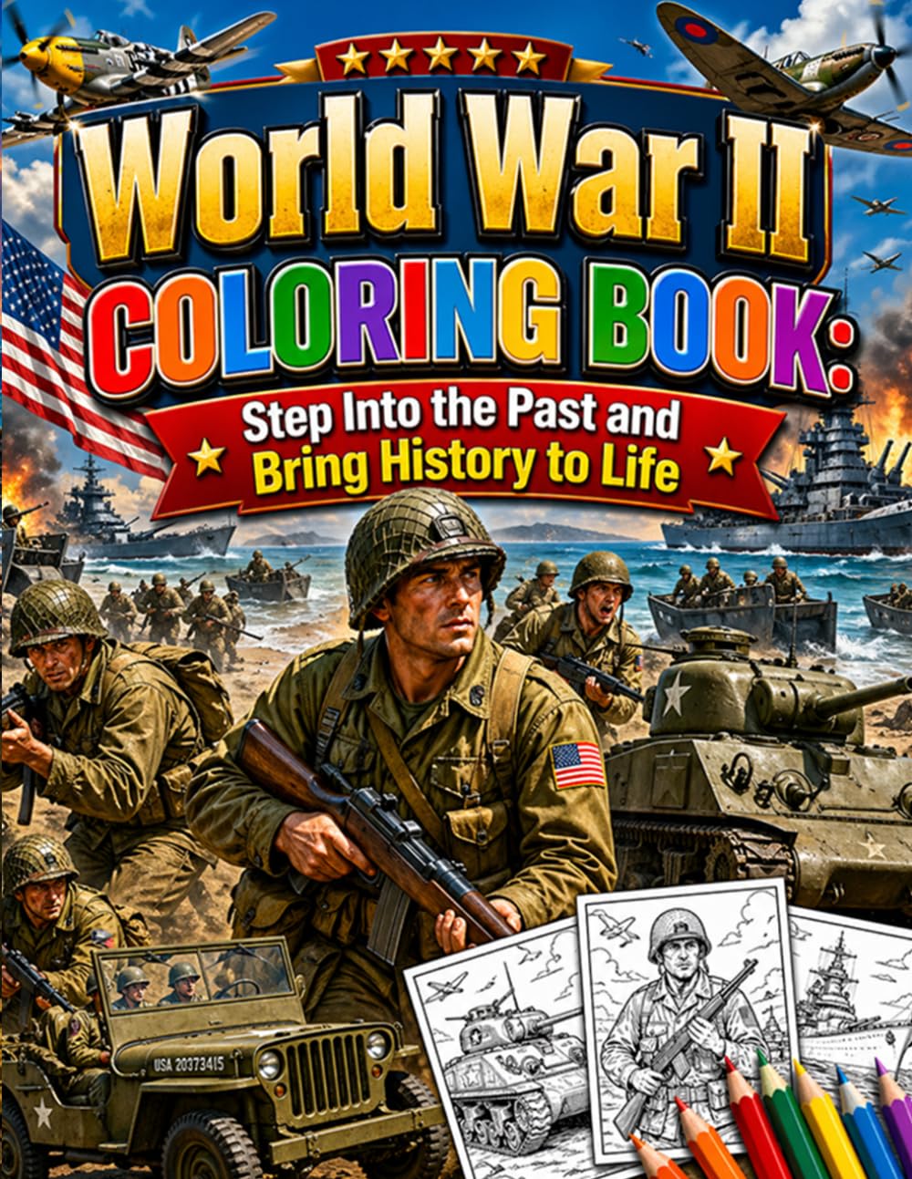 World War II Coloring Book: Step Into the Past and Bring History to Life: A Historical Coloring Journey Featuring Soldiers Tanks Aircraft and Iconic Moments from WWII