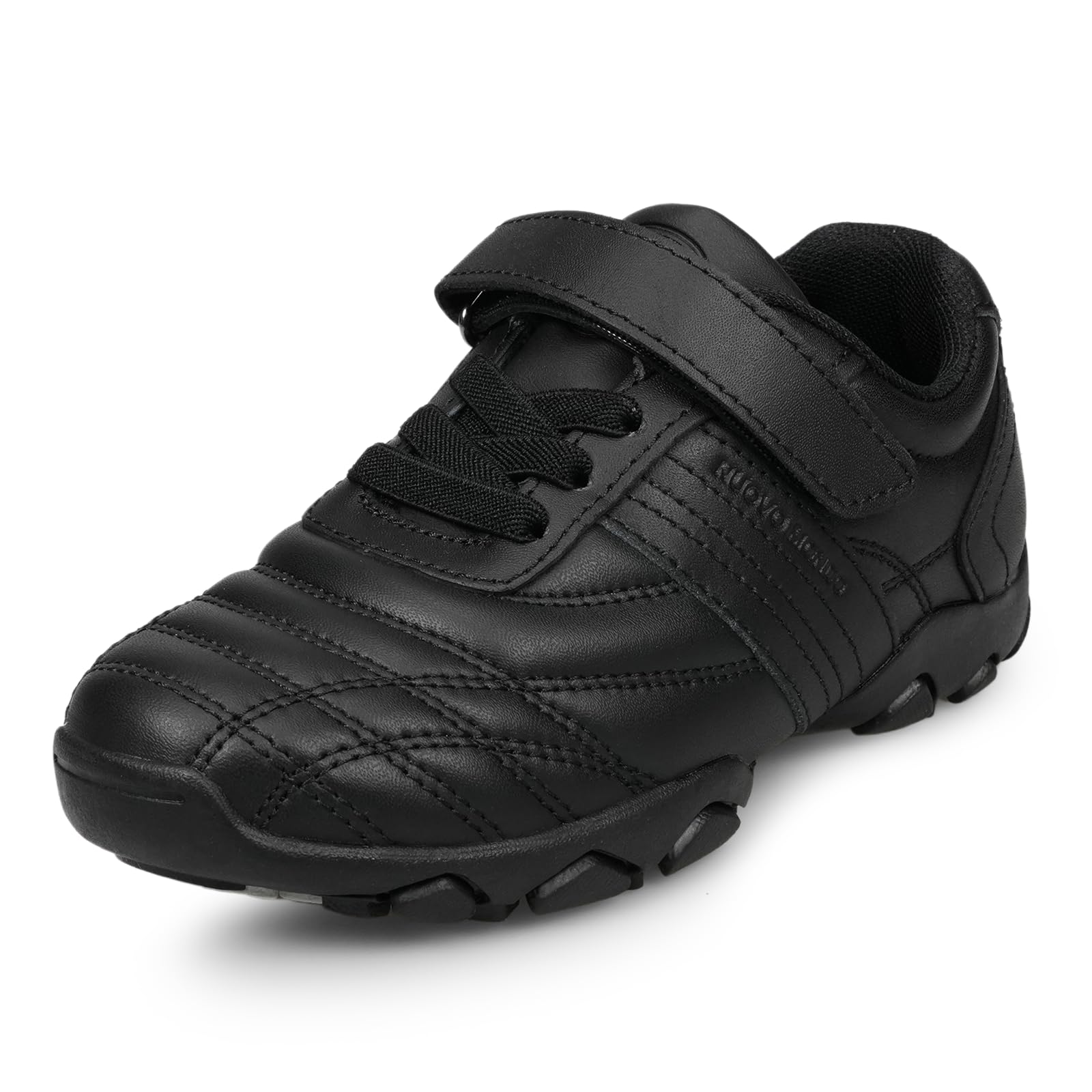 UOVO Zapatos escolares para niños, de piel negra, de fácil cierre, suela de goma antideslizante, calzado cómodo para caminar, deportes, ropa escolar, Reino Unido, 12.5-8