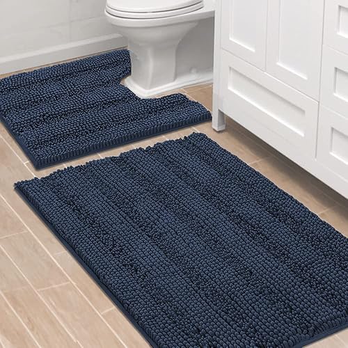 Miniatura 102 de H.VERSAILTEX Alfombras de baño antideslizantes extragruesas de felpilla a rayas 24" x 36" Absorbentes, antideslizantes, suaves, esponjosas