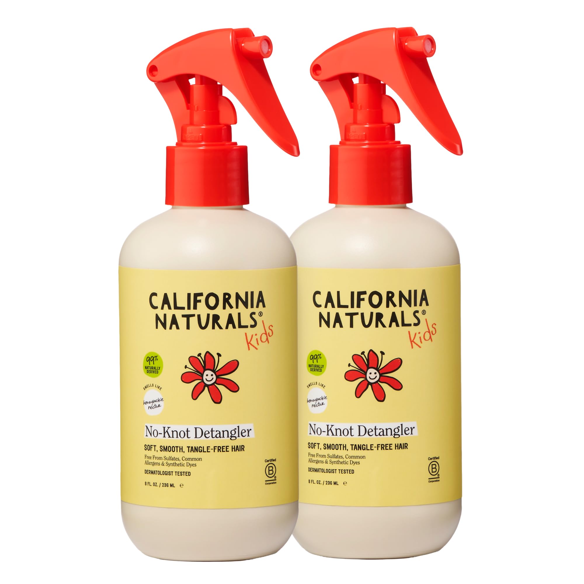 California Naturals Kids No-Knot Detangler Spray Duo, Leave-In Conditioner for Kids with Aloe Vera, Shea Butter and Vitamin B5, Sulfate Free, Paraben Free, All Hair Types, 8 fl oz