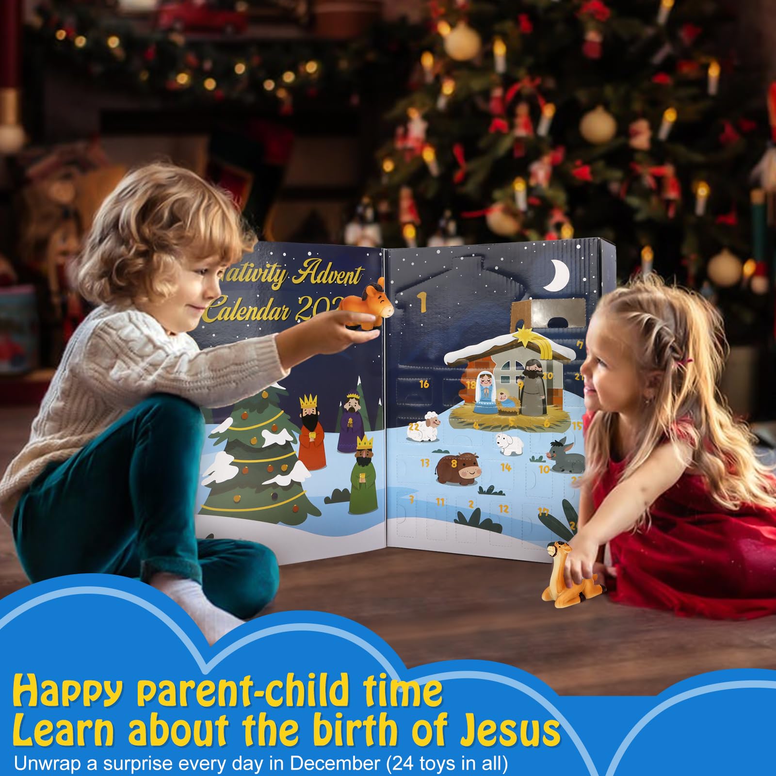 Calendario dell'avvento 2024 per bambini, set di 24 giorni di presepe per bambini, calendario dell'avvento per bambini, ragazzi, ragazze, calendario del conto alla rovescia di Natale, regali per