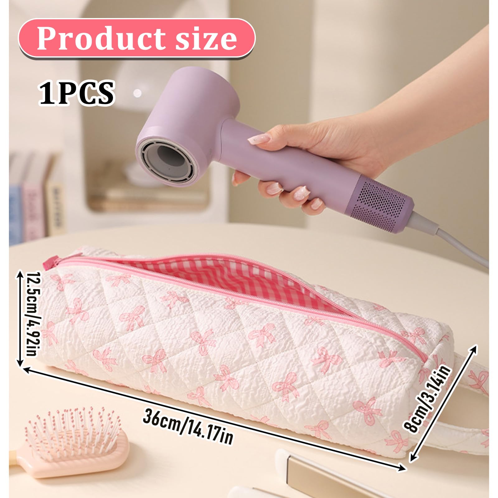 KASESSS Rosa Claro Lazo Bolsa De Almacenamiento De Viaje para Secador De Pelo, Portátil Funda Plancha Pelo Y Rizador, Ligera Bolsas Viaje para Airwrap Styler Herramientas De Peluquería Organizador - 2