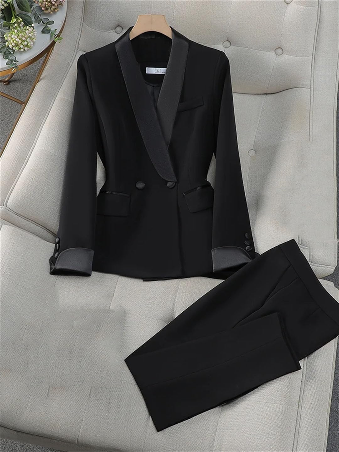 Elegante traje de pantalón para mujer, ropa de trabajo, oficina, negocios, conjunto de 2 piezas, chaqueta formal y pantalones