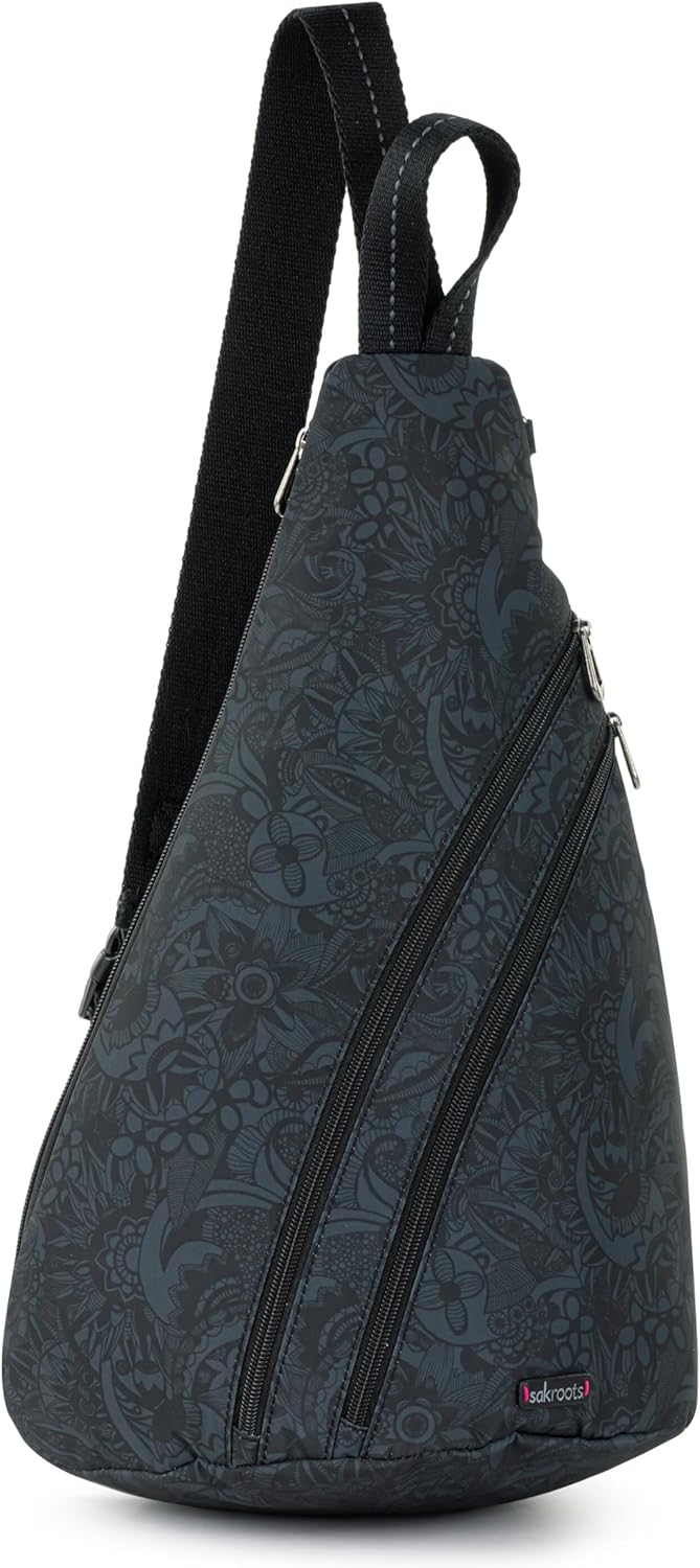 Sakroots On The Go Large Sling Backpack in Eco-Twill, Convertible Crossbody Bag, Black Spirit Desert