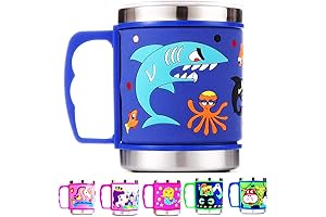 F-32 12 Oz Kids Stainless Steel Shark 3D Mug with 2 Pack...