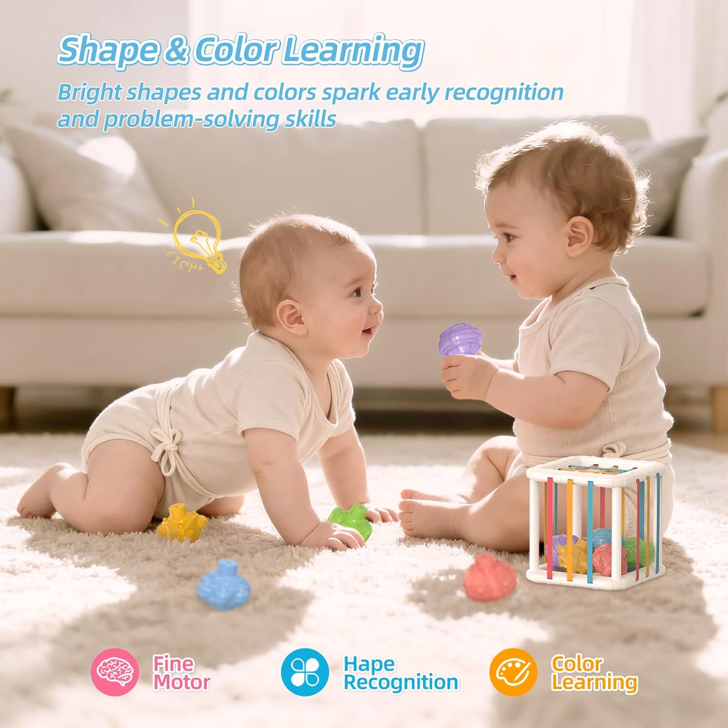 Montessori Shape Sorter Toy for Toddlers, Sensory Learning Cube with 6 Soft Blocks, Baby Developmental Toy for Fine Motor Skills, Gift for 12-36 Months Boys & Girls