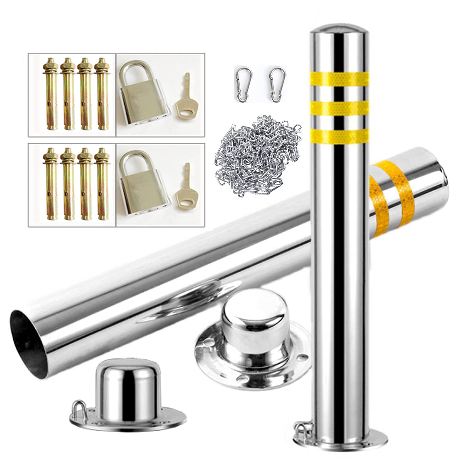 HCZKIUJY Parking Barrier Parking Barrier Post 2 Pack Heavy Duty Stainless Steel Bollard for Security Driveway Parking Easy Installation (76×600mm)