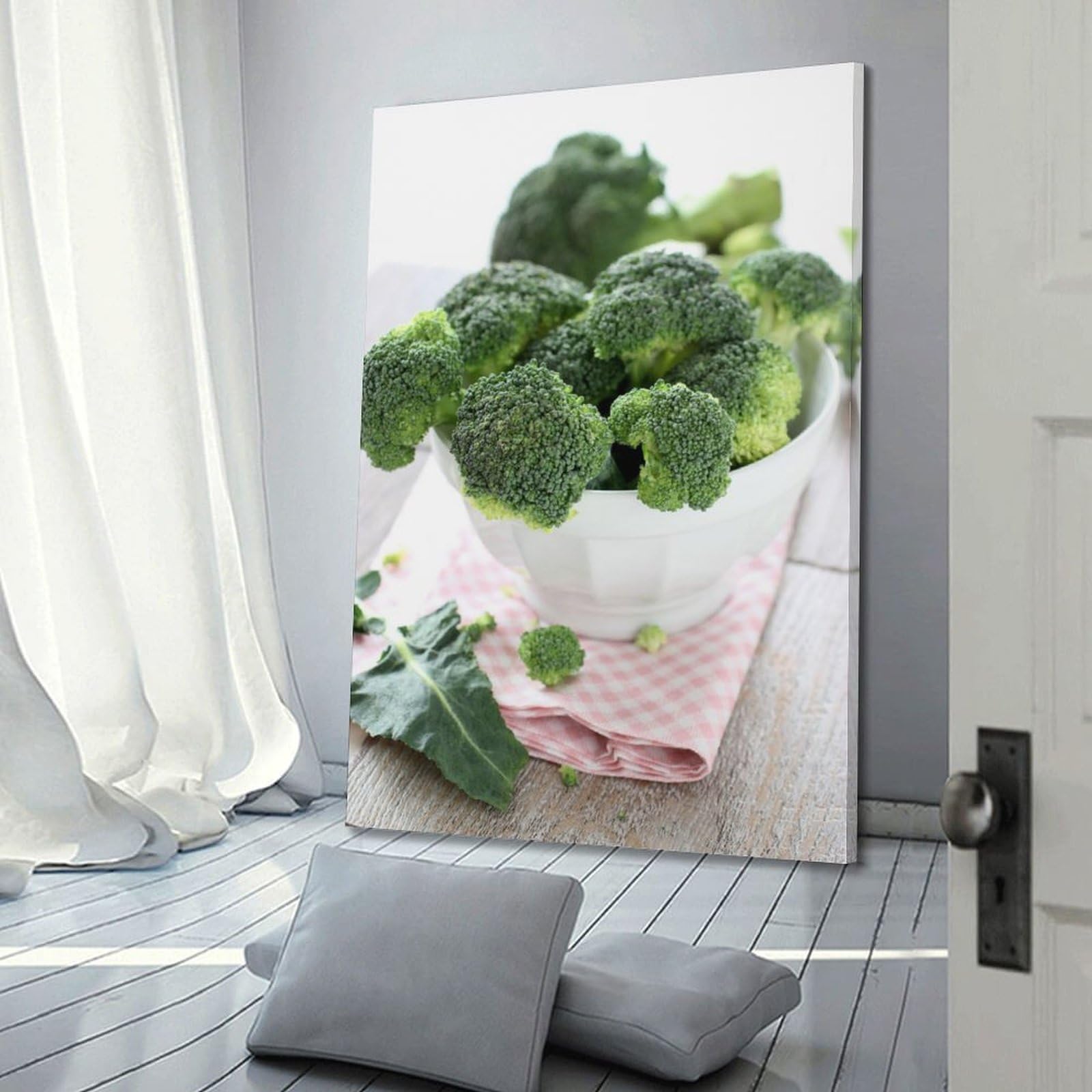 DLJGDS Tender Brokkoli in Schüssel, dekoratives Gemälde, Leinwand, Wandposter und moderne Familienschlafzimmer-Dekoration, 50 x 75 cm