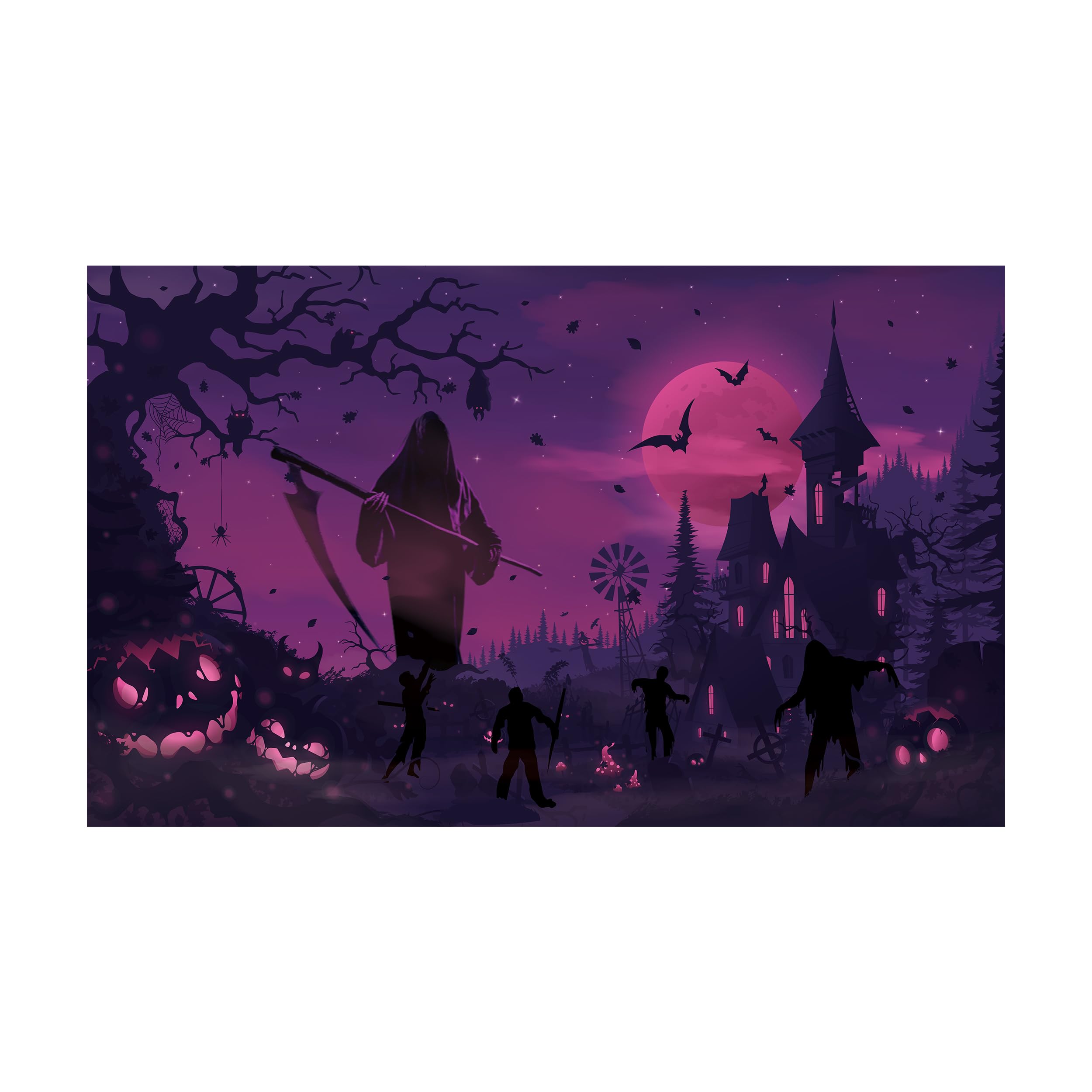 Aicerous® Halloween Banner, Big Size Halloween Background Banner with Pumpkins, Bats, Ghosts, Skeletons