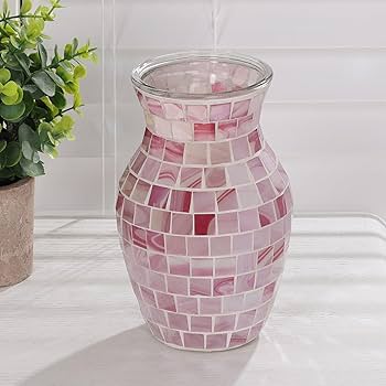 Amazon.com: Pink Flower Vase for Decor - Pink Mosaic Glass