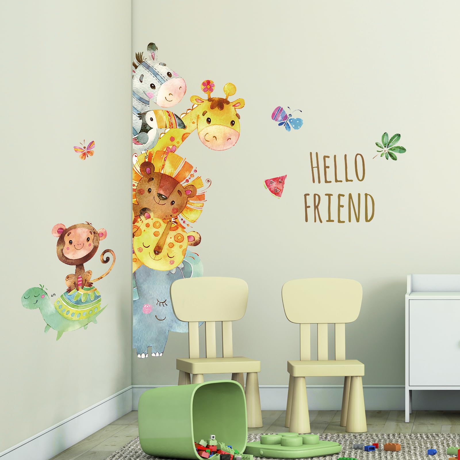 Adesivi Murali Animali Giungla - 2 Fogli 30x90 Cm, PVC Rimovibile, Per Camerette Bambini - Foto 2