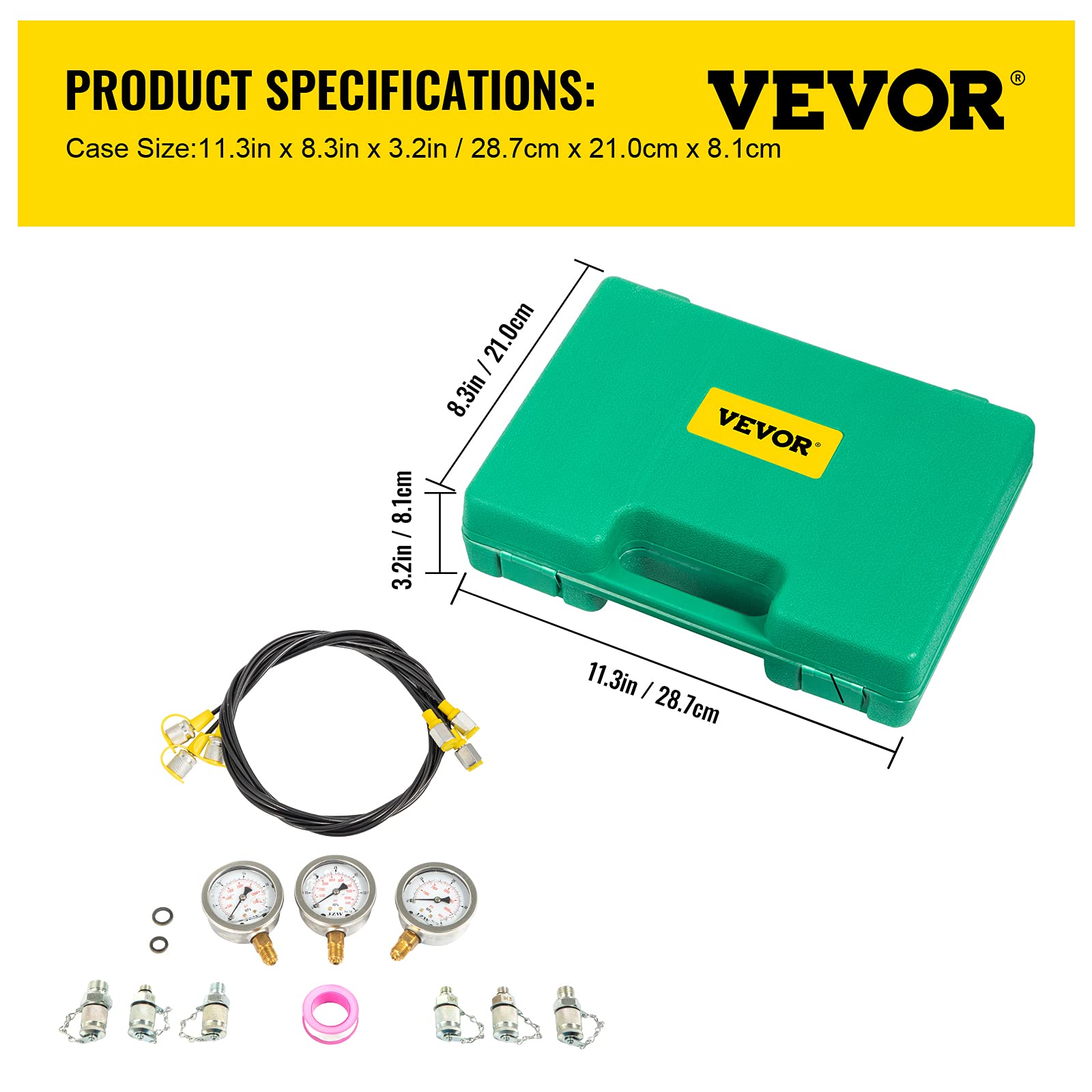 VEVOR Hydraulic Pressure Test Kit 25/40/60MPa, Hydraulic Test Gauge Kit