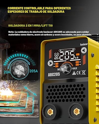 Miniatura 4 de Soldador de palo real 205A, Pantalla LED grande amigable Synergy 2 en 1 MMALift TIG Máquina de soldadura TIG Kit de soldador de arco de doble