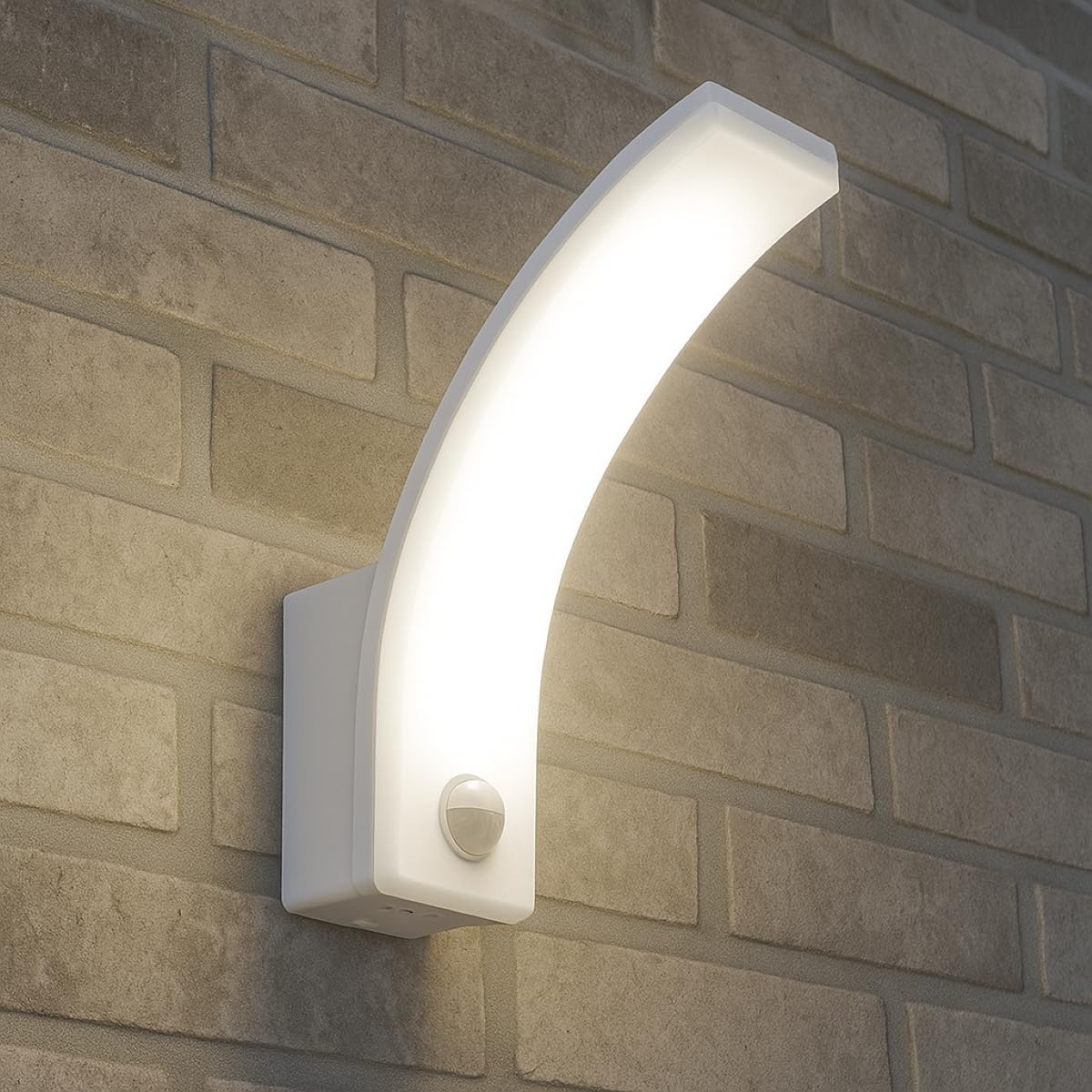 Paris White Curved LED Wall Light - Motion Sensor PIR - IP65 Outdoor Rated - Opal Diffuser - CGC Lighting