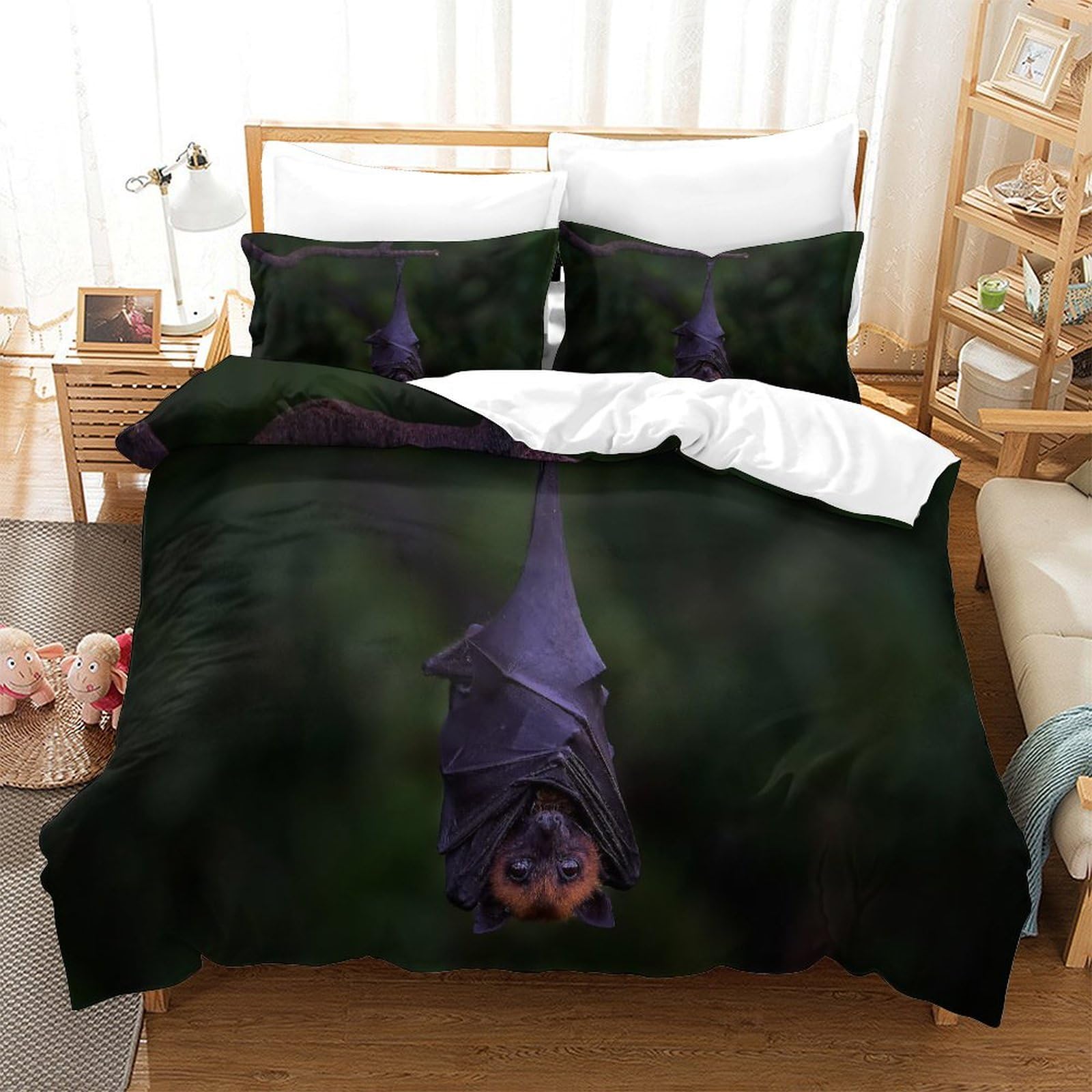 P1S9U7W5Y Mystic Bat 3D Printed Microfiber Duvet Cover Set 3pcs Gothic Bedding Set SuperKing