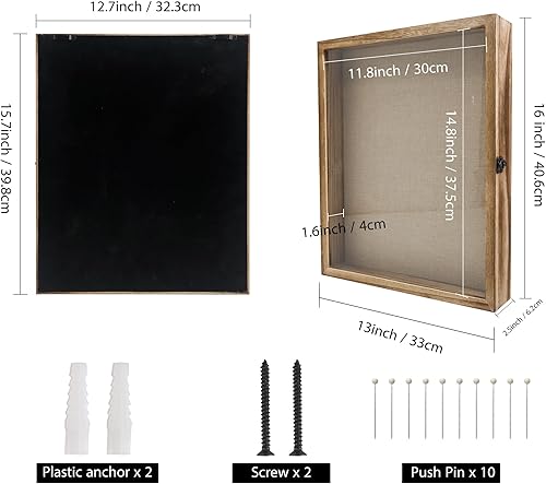 Miniatura 4 de GraduatePro Marco de caja de sombra de 13 x 16 pulgadas con parte trasera de lino, puerta de ventana de cristal real con bisagra, marco de fotos,