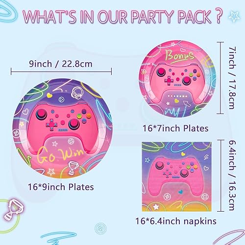 Miniatura 2 de Pink Video Game Party Plates and Napkins - 48 PCS Gamer Theme Party Supplies Girls Gaming Birthday Party Decorations Dinner Dessert Plates Paper