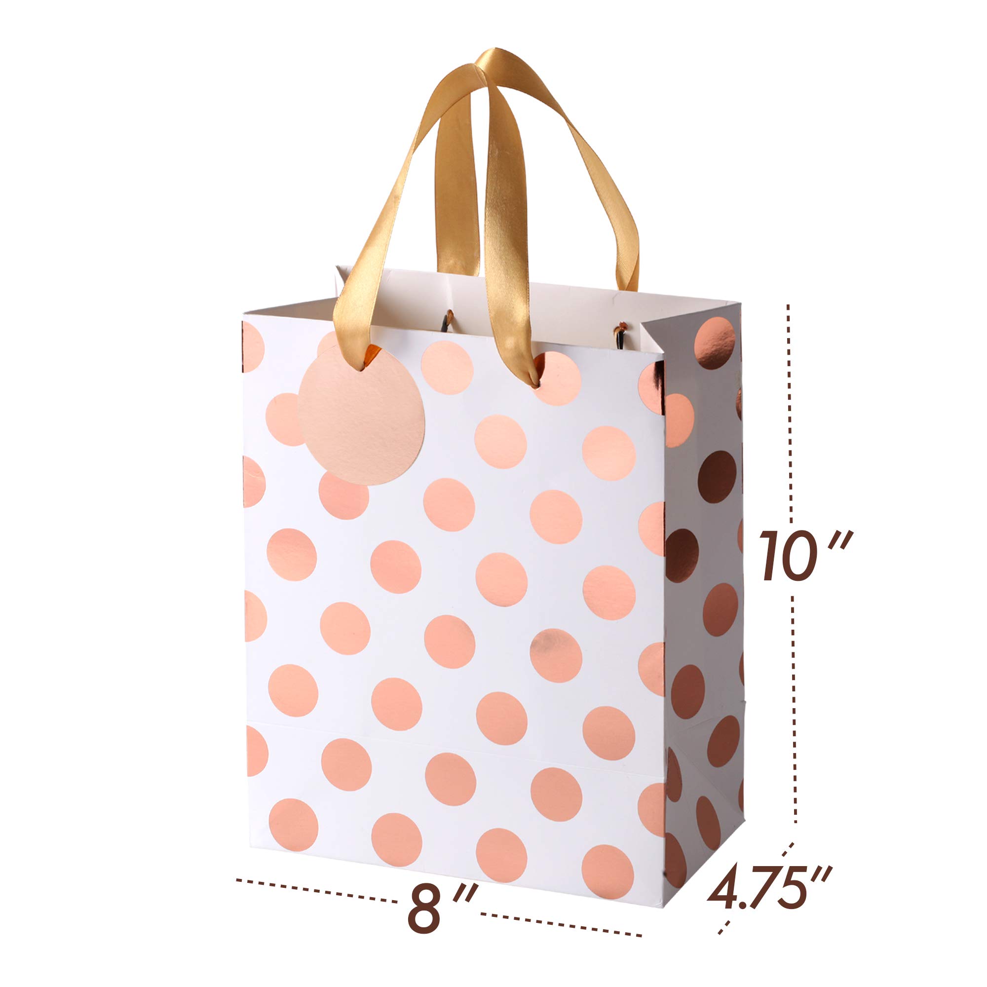 Rose Gold Gift Bags with Handles and Gift Tags, Blush Pink Medium, for