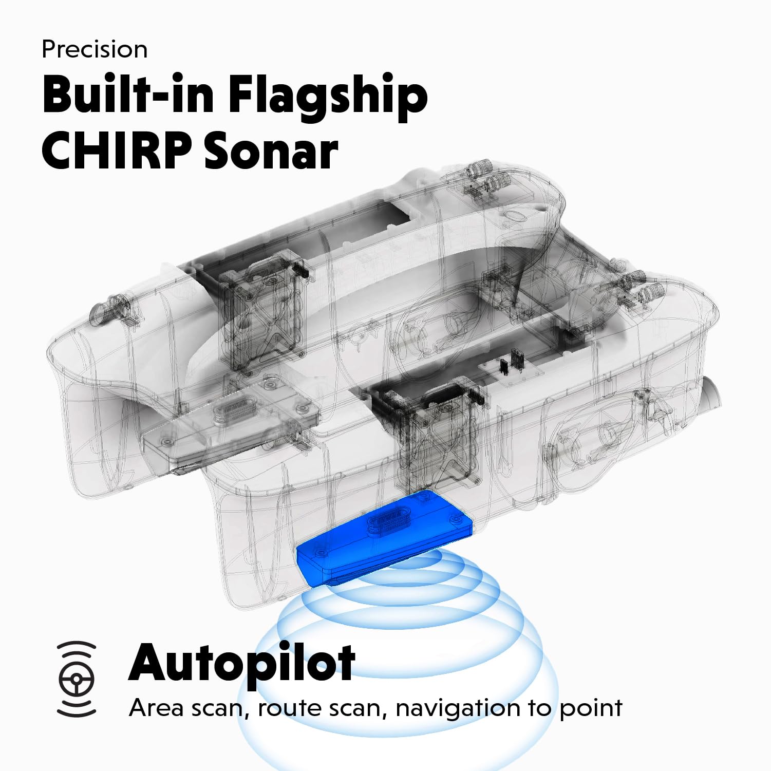 Deeper Quest Barca per esche da pesca con CHIRP Sonar, batteria fino a 7 ore, pilota auto GPS e sistema di consegna silenzioso per la pesca alla carpa