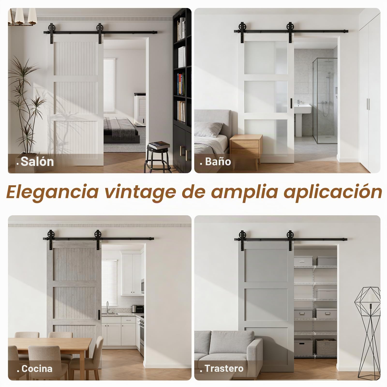 Herrajes Puertas Correderas 153cm Rieles Kit Puerta Corredera Negro para 1 Puerta Corredera Madera 76cm Ancho, Central Rueda I-forma