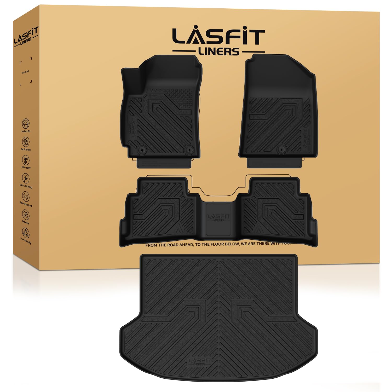 LASFIT Floor Mats & Cargo Mat for Kia Seltos 2026 2025 2024 (Not Fit SX), All Weather TPE Custom Fit Floor Liners 1st&2nd Row Full Set Car Mats Accessoires for Kia Seltos 2024-2026, Black